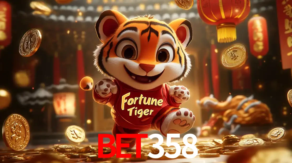O alegre personagem do Fortune Tiger correndo sobre um caminho de moedas de ouro, simbolizando os grandes prêmios e a diversão do popular jogo de slot do bet358.