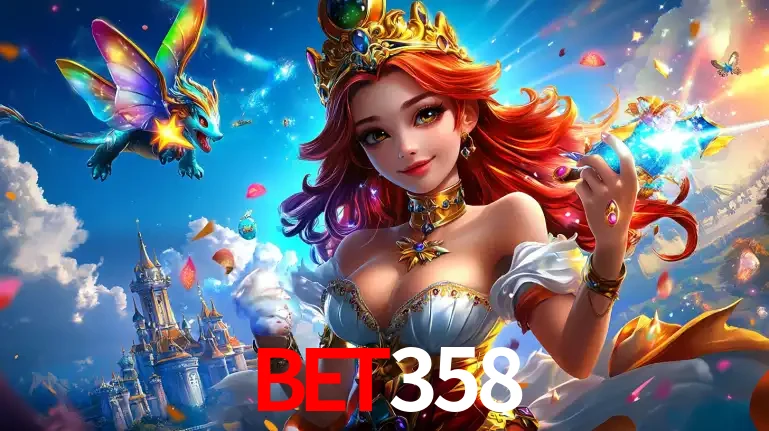 A princesa de um reino de fantasia mágico, com seu pequeno dragão, apresentando um mundo de prêmios encantados nos jogos de caça-níqueis do cassino bet358.